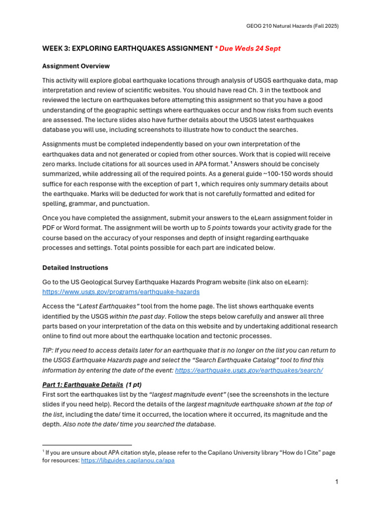 Earthquake Analysis Assignment Guide | PDF | Earthquakes | United ...
