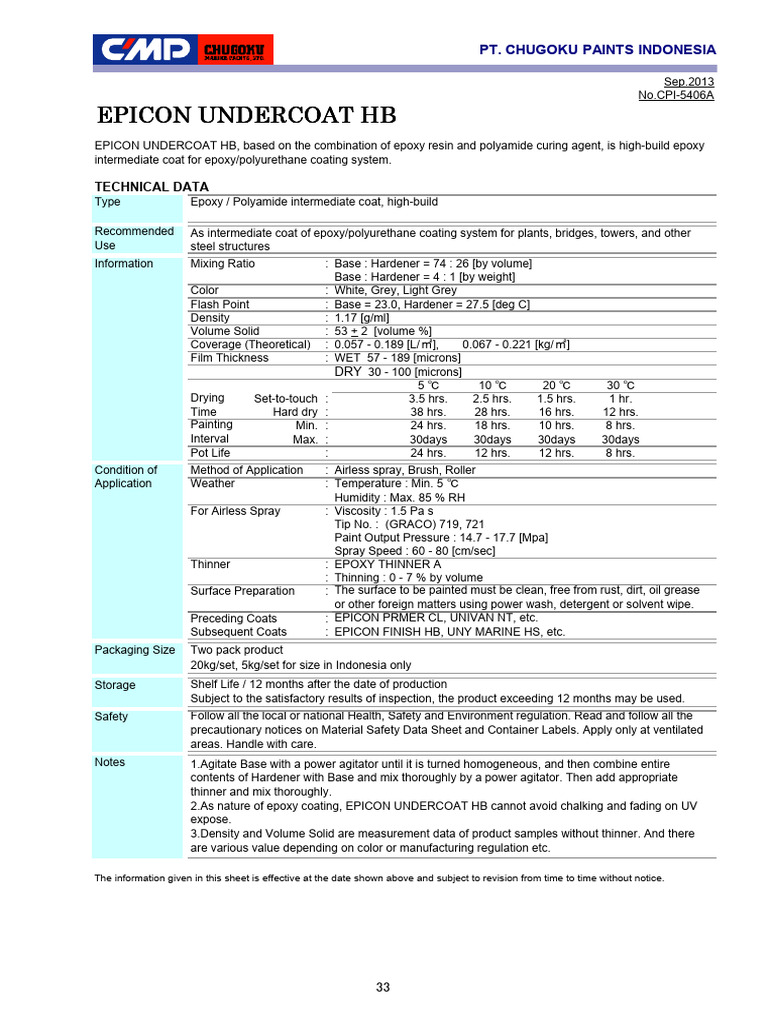 Tds Epicon Undercoat Hb | PDF | Paint | Epoxy