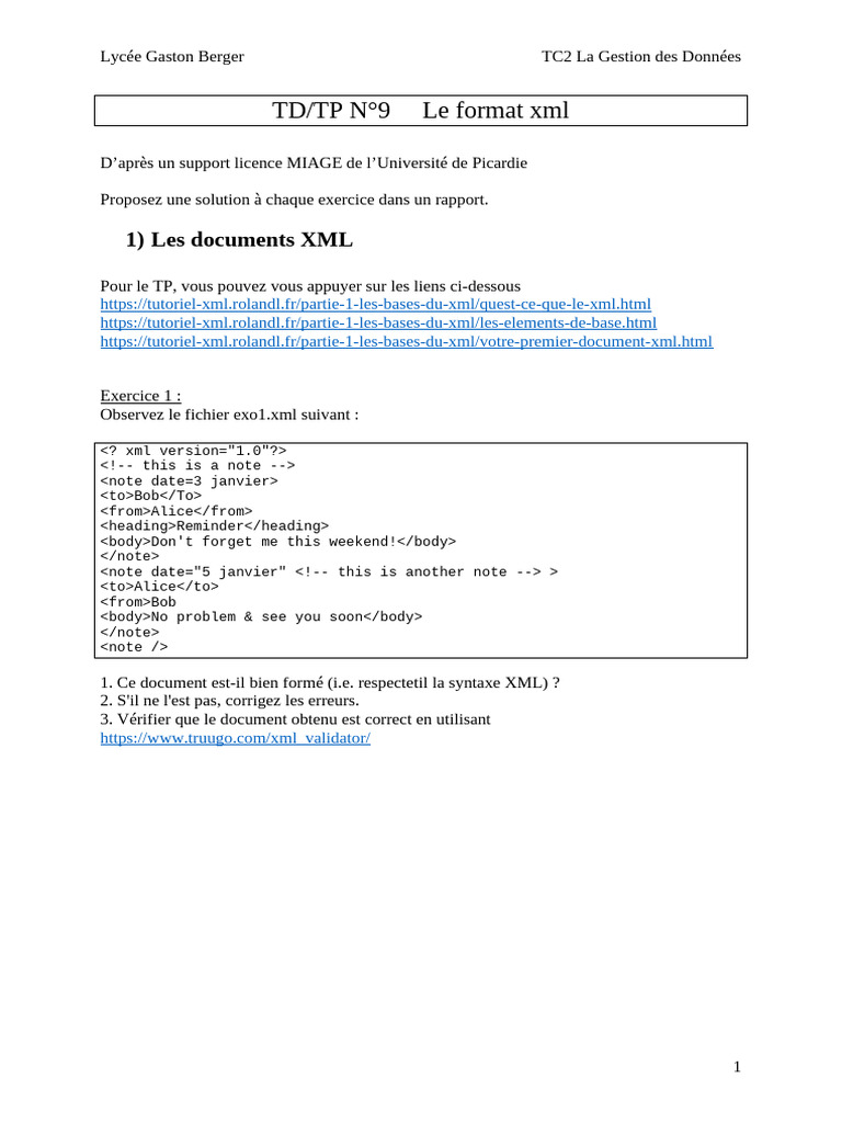Exercice XML : Validation et Correction | PDF | XML | Standards du ...
