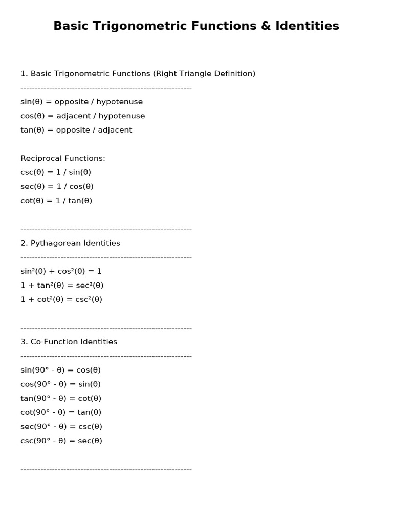 Trigonometric Functions & Identities | PDF