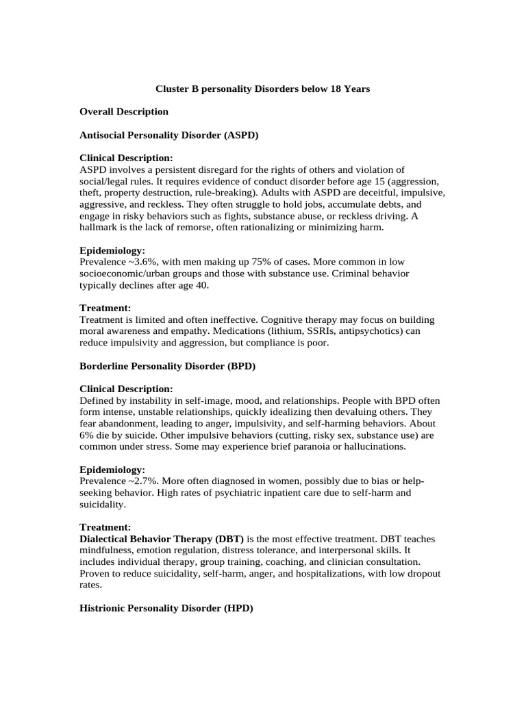 Cluster B Personality Disorders in Teens | PDF | Borderline Personality ...