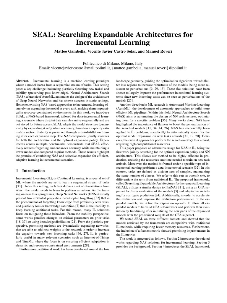 SEAL: NAS for Incremental Learning | PDF | Machine Learning ...