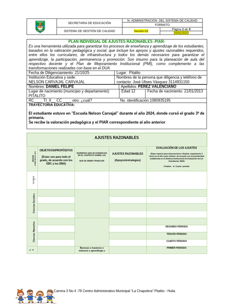 Plan Individual de Ajustes Razonables | PDF | Comunicación | Evaluación