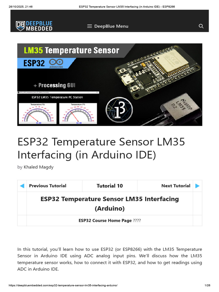 Interfacing LM35 with ESP32 in Arduino | PDF | Arduino | Analog To ...