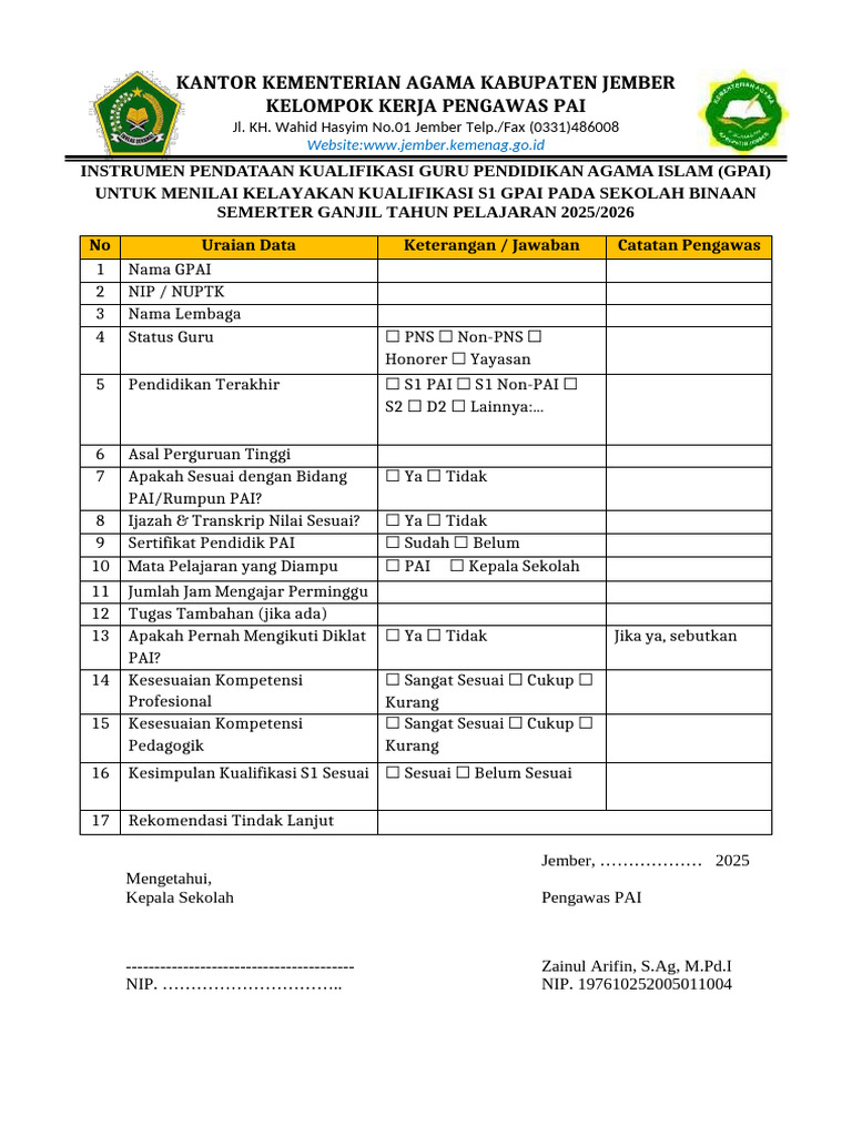 Pendataan Kualifikasi GPAI Jember 2025 | PDF