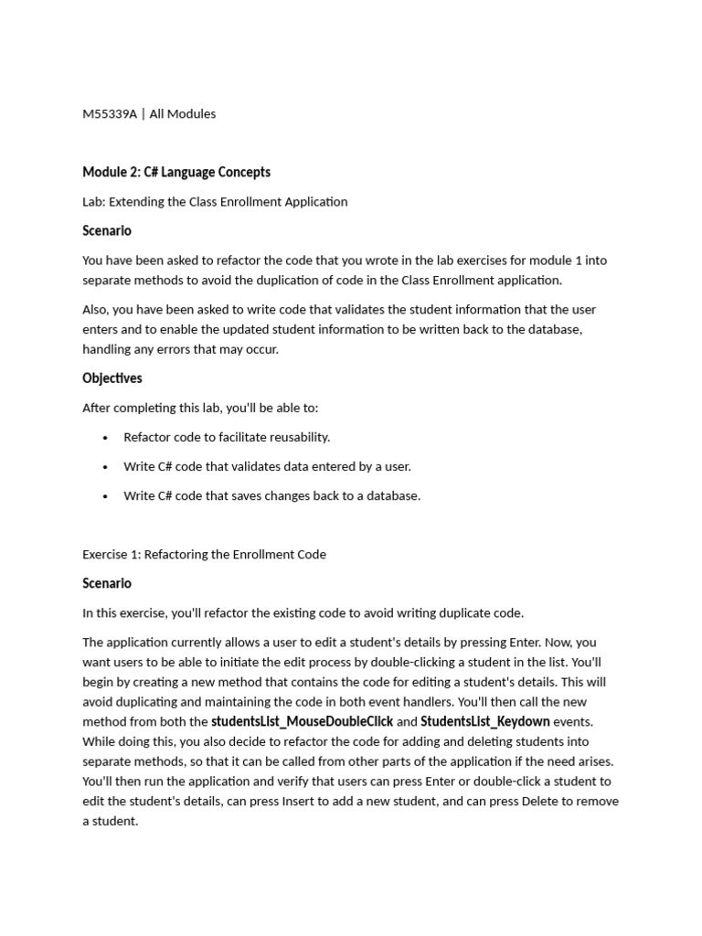 C# Class Enrollment Code Refactoring | PDF | C Sharp (Programming ...