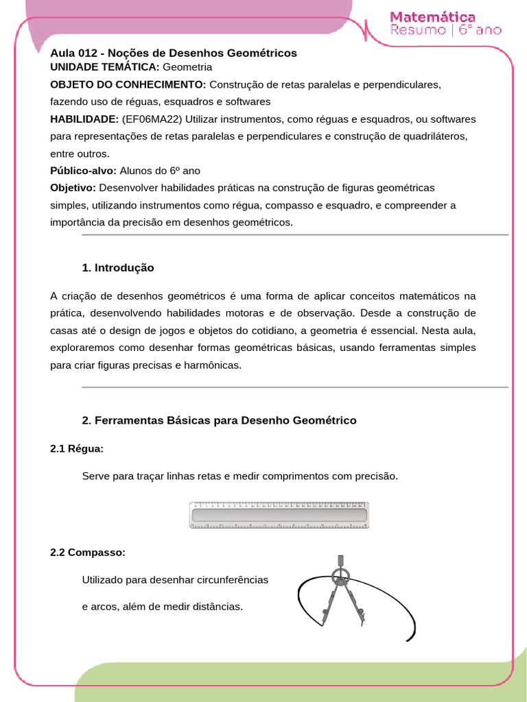 Aula 012 - Noções de Desenhos Geométricos | PDF | Geometria | Círculo