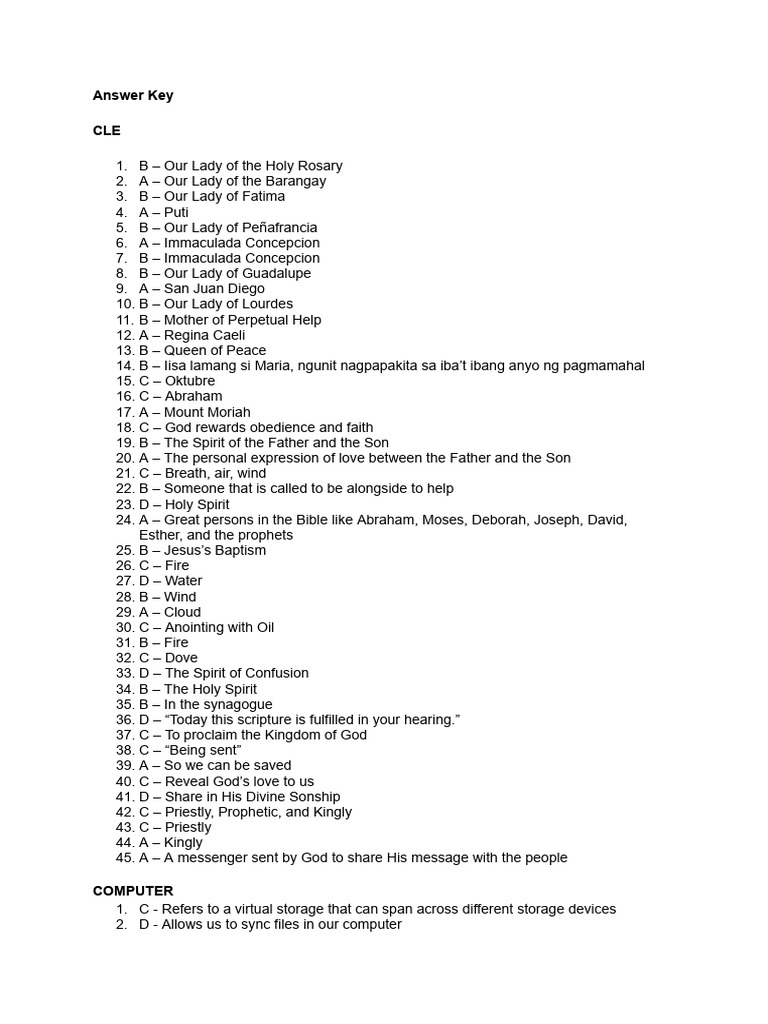 Answer Key for CLE, Computer, and English | PDF | I Cloud