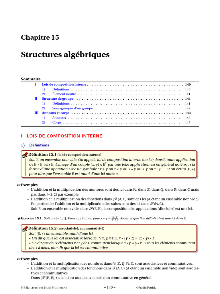 Structures algébriques : groupes et anneaux | PDF | Groupe ...