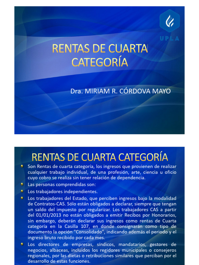 Tema 7 Renta de 4ta CATEGORIA | PDF | Impuestos | Impuesto sobre la renta