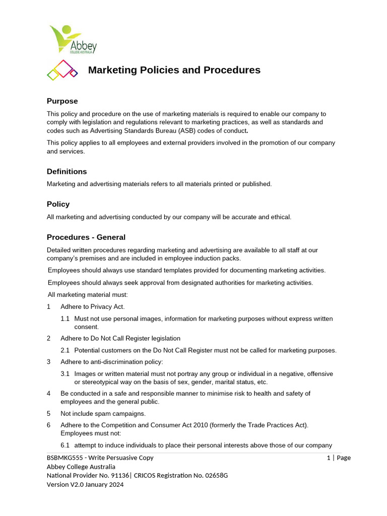 Marketing Policies and Procedures Guide | PDF | Marketing | Advertising