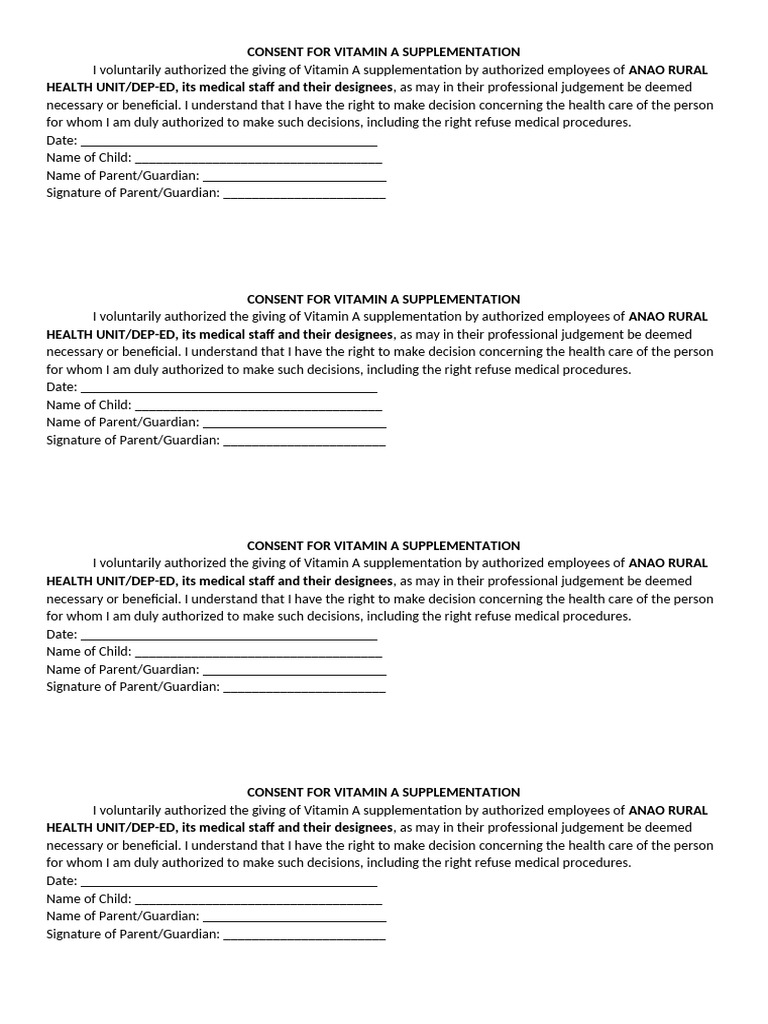 Consent for Vitamin A Supplementation | PDF | Biologically Based ...