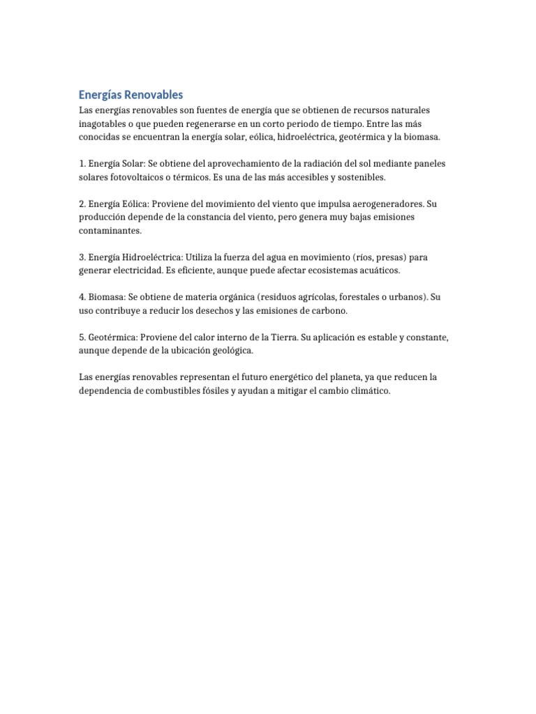 Fuentes de Energía Renovable Explicadas | PDF