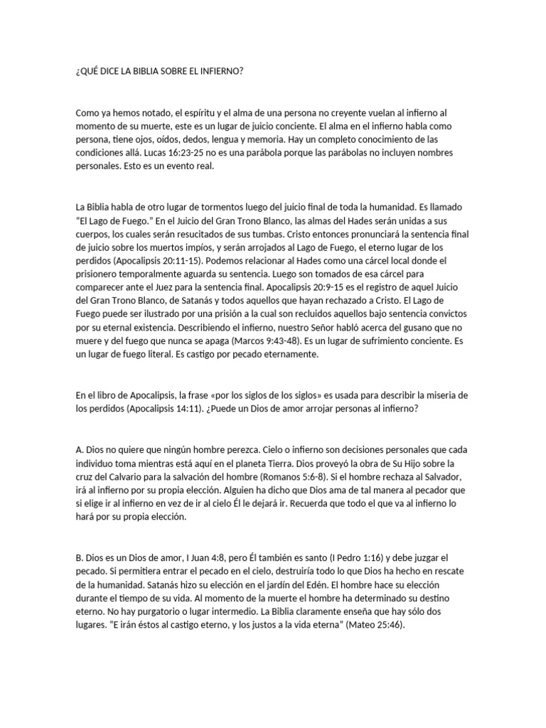 La Biblia y el Infierno: Enseñanzas Clave | PDF | Infierno | Pecado