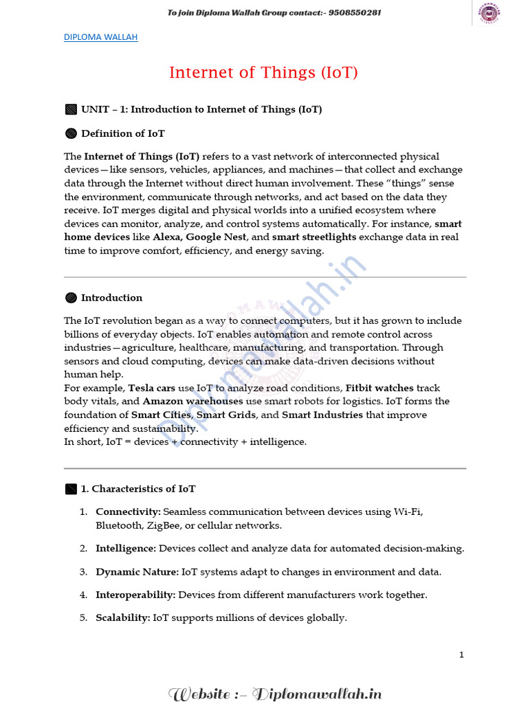 IoT (Unit 01) DiplomaWallah | PDF | Internet Of Things | Home Automation