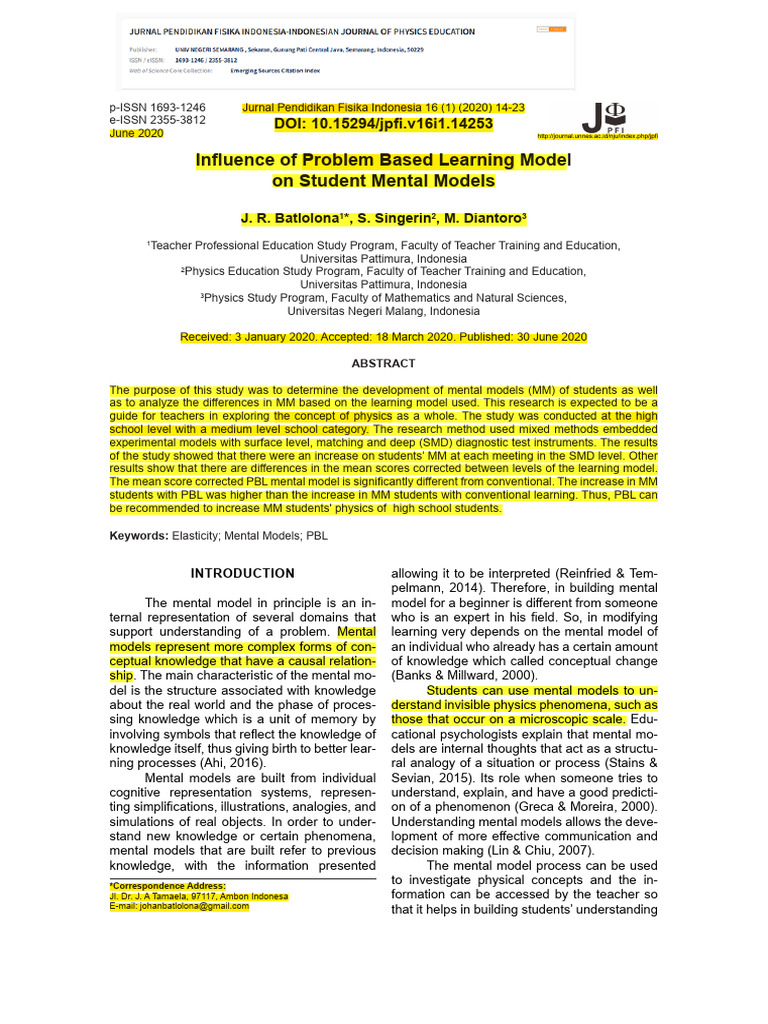 Impact of PBL on Student Mental Models | PDF | Deformation (Engineering ...
