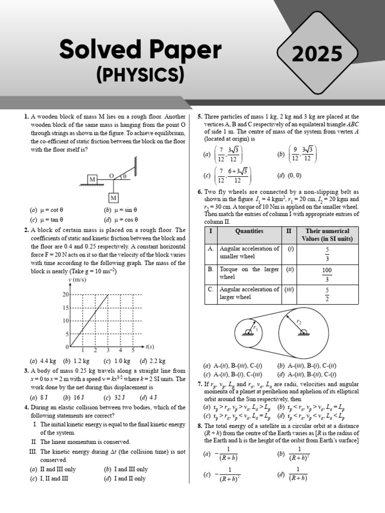 Physics 2025 Solved Paper Answers | PDF | Mechanics | Physical Phenomena