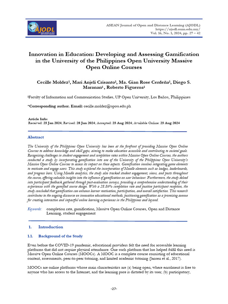 Gamification in UP Open University MOOCs | PDF | Massive Open Online ...