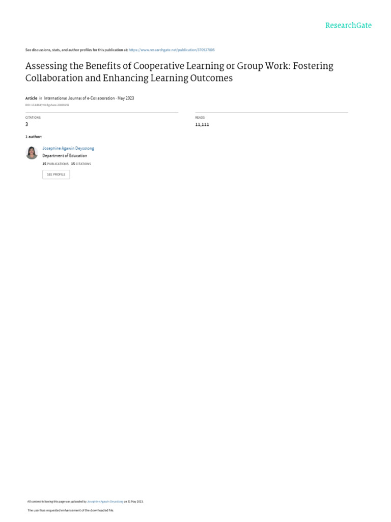 Benefits of Cooperative Learning in Education | PDF | Learning ...