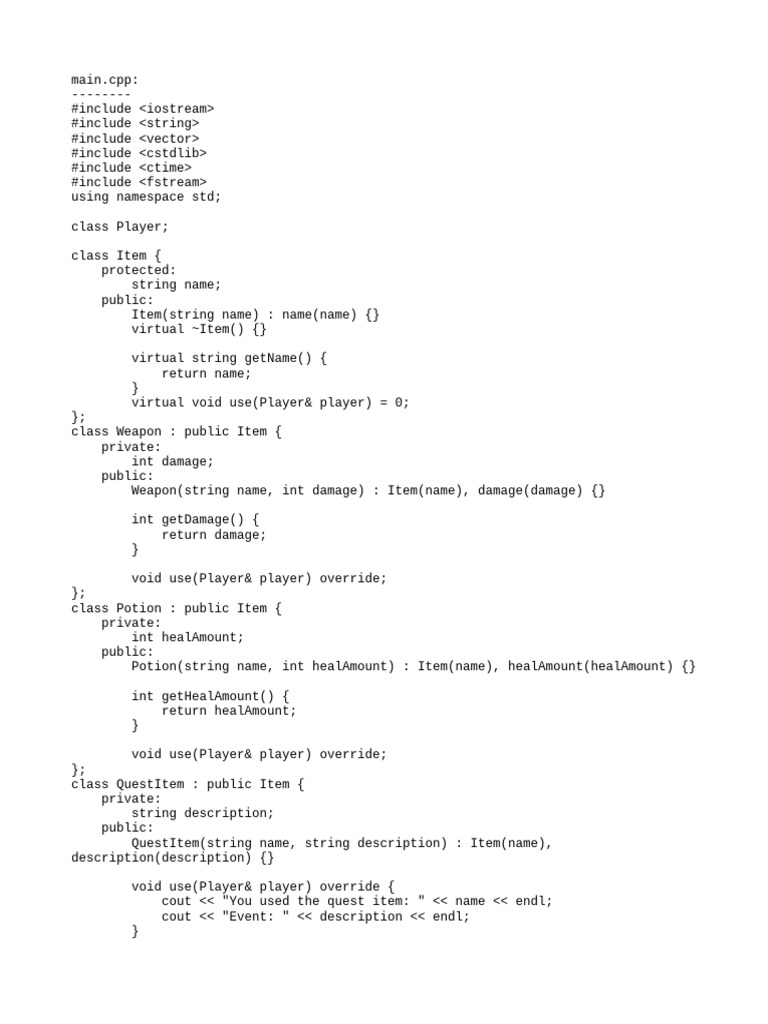 C++ RPG Game Player and Combat System | PDF | Software Engineering | C++