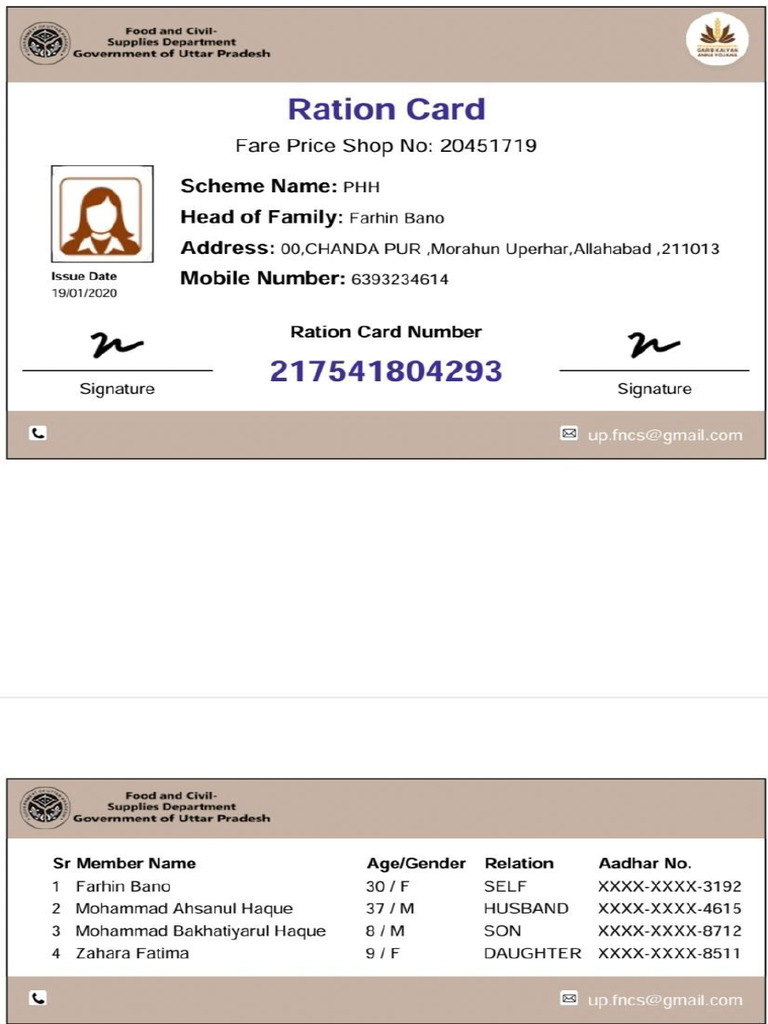 Ahsan Ration Card | PDF