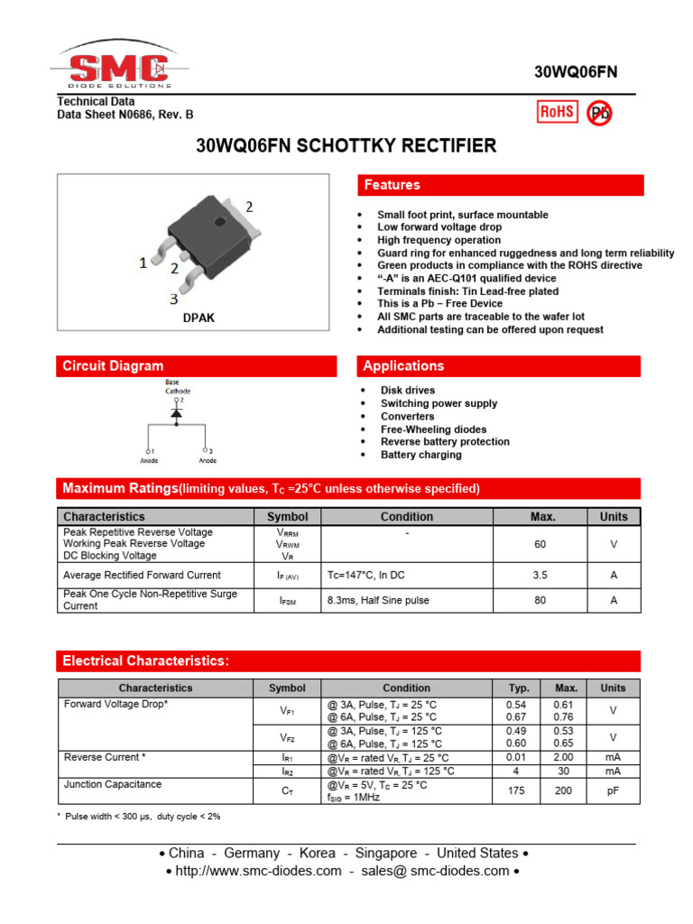 30WQ06FN Schottky Rectifier Data Sheet | PDF | Rectifier | Power ...