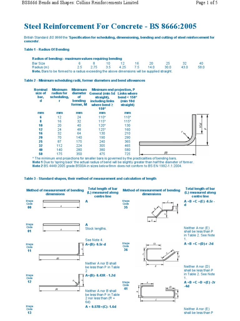 BS 8666:2005 Steel Reinforcement Guide | PDF | Angle | Kilogram