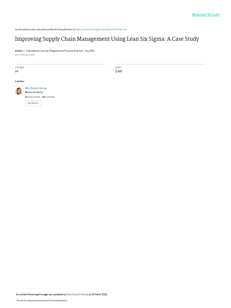 Lean Six Sigma in Supply Chain Management | PDF | Supply Chain ...