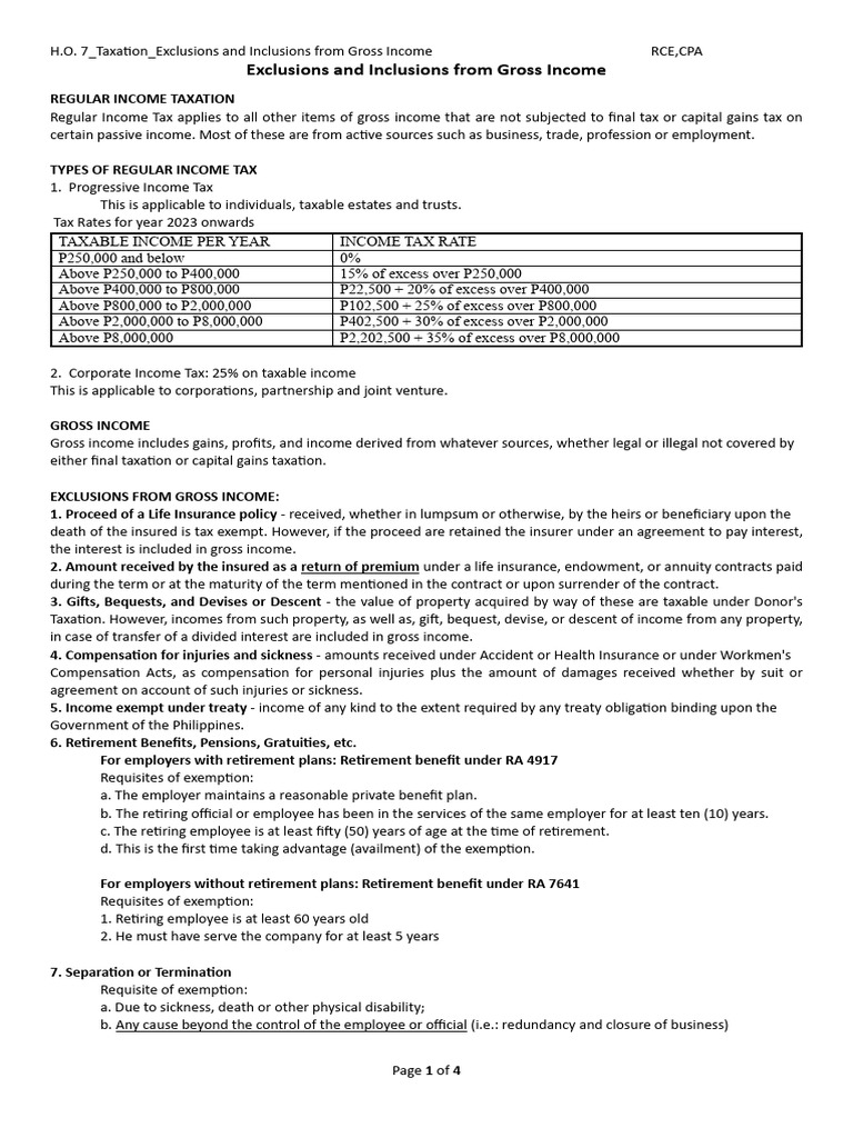 Tax - 07 - Exclusions and Inclusions To Gross Income | PDF | Gross ...