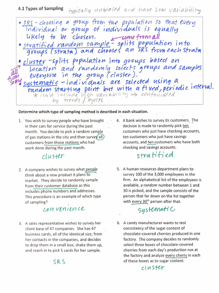 Notes - 4.1 Types of Samples KEY | PDF