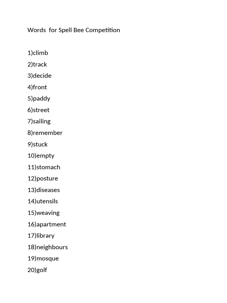 Spell Bee Words for Class 2 | PDF