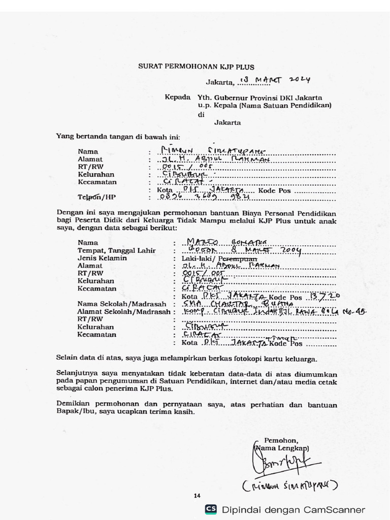 Surat Permohonan KJP Plus | PDF