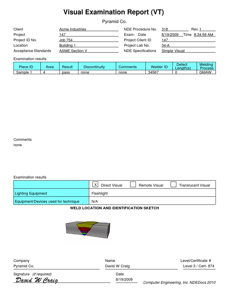 Visual Examination Report for Welding | PDF | Business | Computers