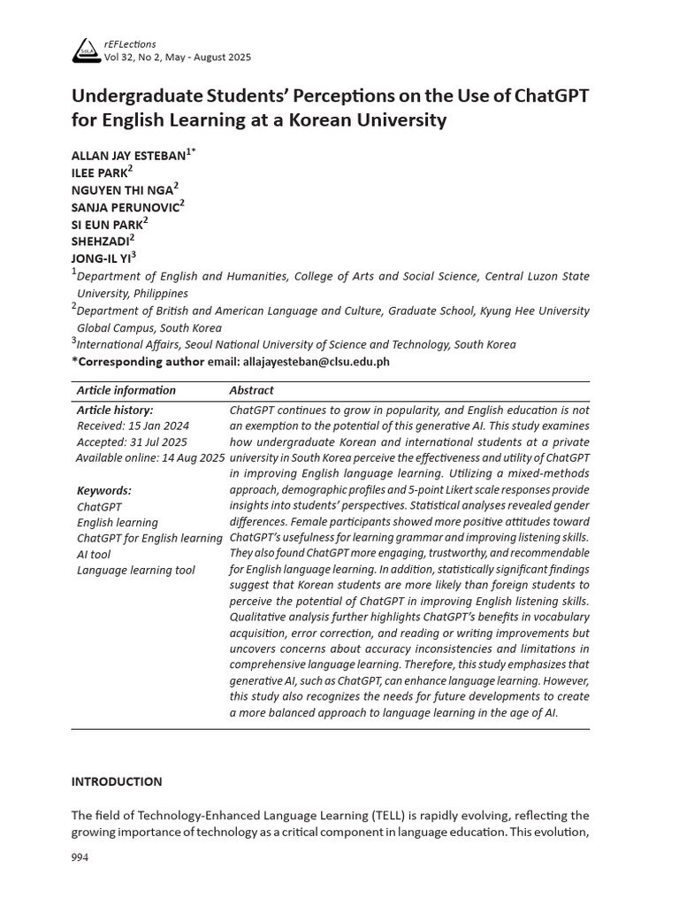 Undergraduate Students' Perceptions On The Use of Chatgpt For English ...