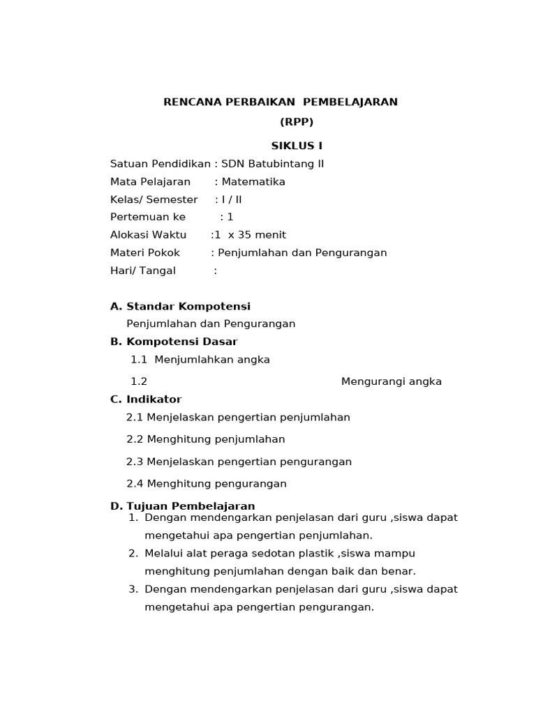 RPP PKP SIKLUS I - NUR HASINAH - 877308734 - Rev 2 Ok | PDF