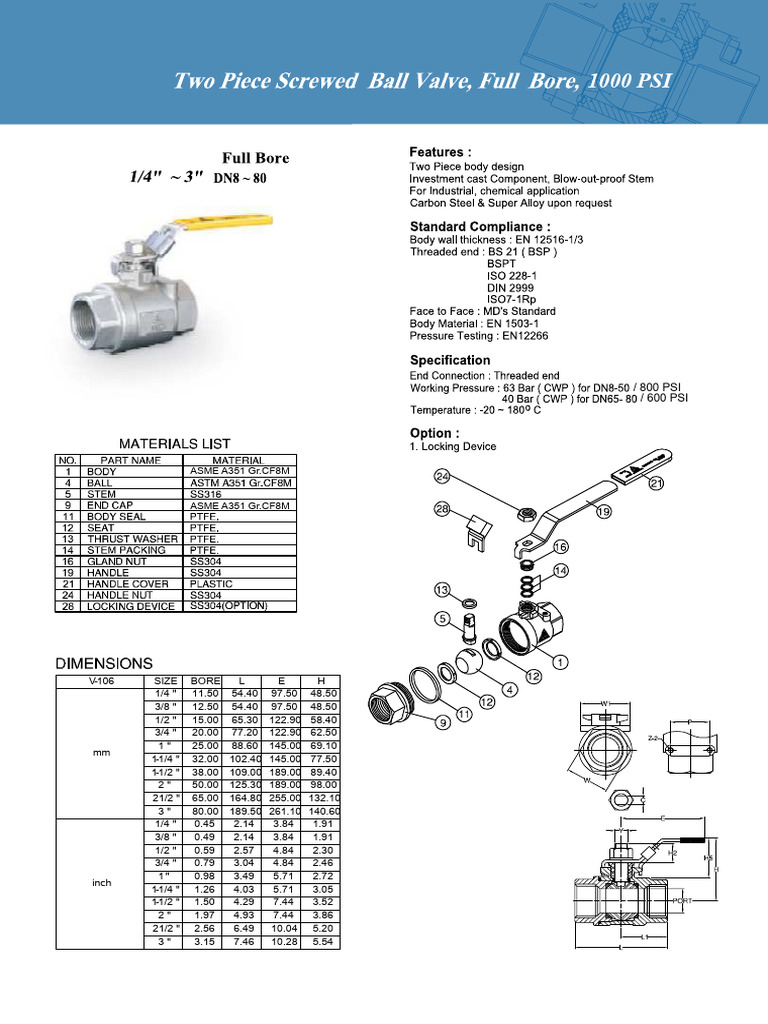 Inox 316 Ball Valve Specifications | PDF