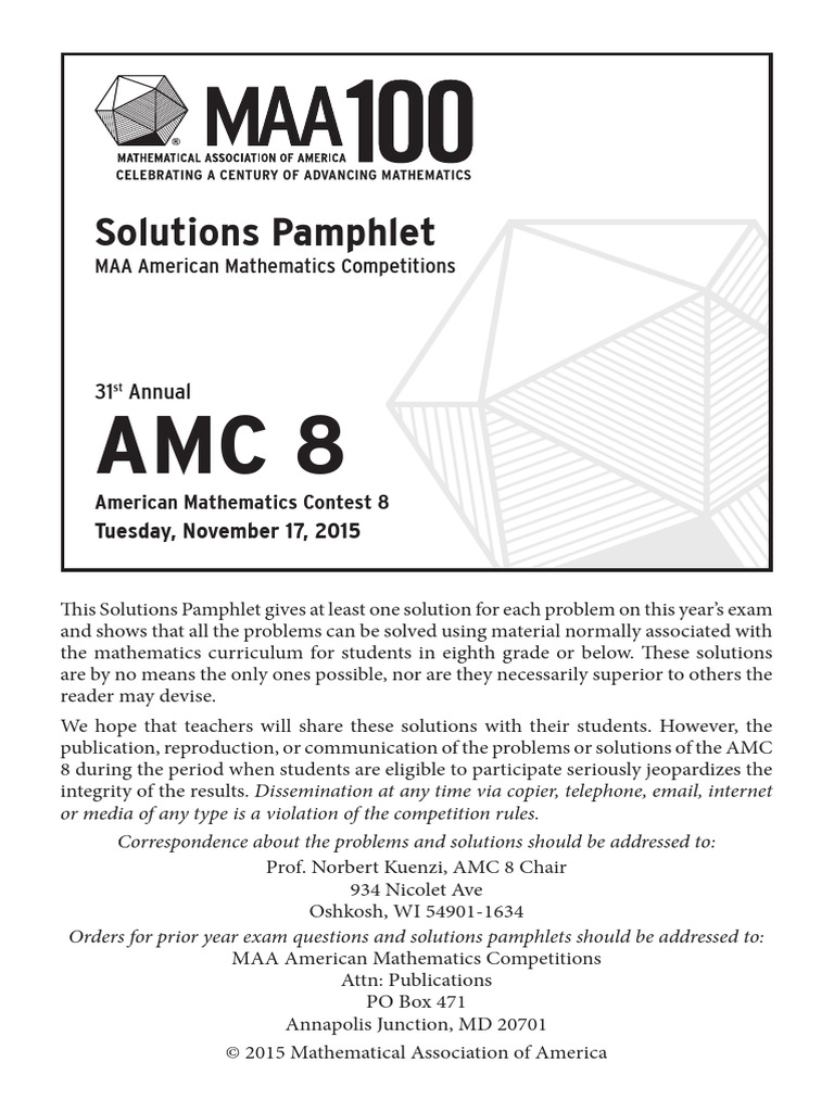 2015 AMC 8 Solutions Overview | PDF | Mathematics