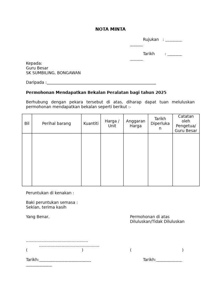 Nota Minta | PDF