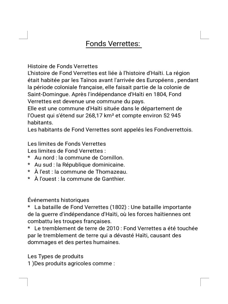 Histoire et culture de Fonds Verrettes | PDF | Haïti | Légumes