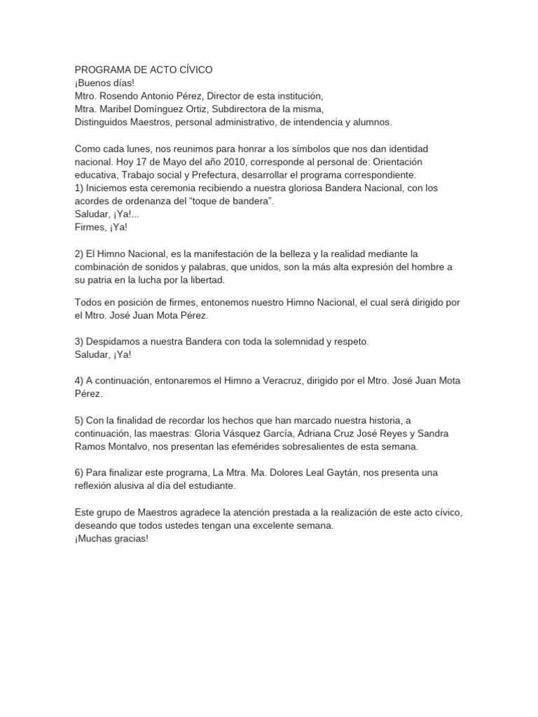 Programa de Acto Cívico Escolar | PDF | México