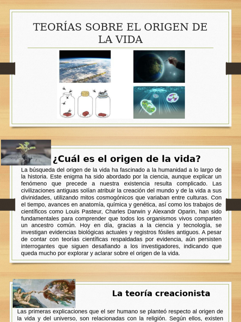 Teorías Sobre El Origen de La Vida Materia de Biologia | PDF ...