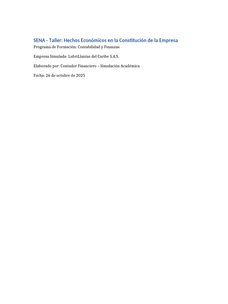 Informe Taller Hechos Economicos LubriLlantas | PDF | Contabilidad ...