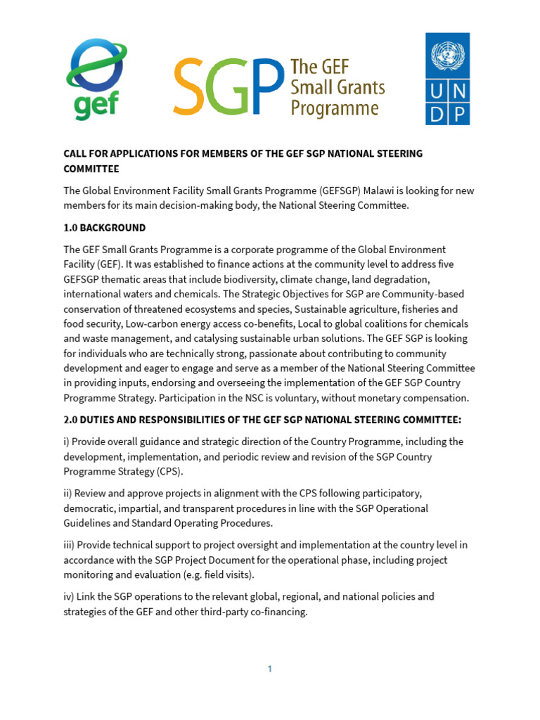 GEF SGP Malawi: NSC Member Applications | PDF | Global Environment ...