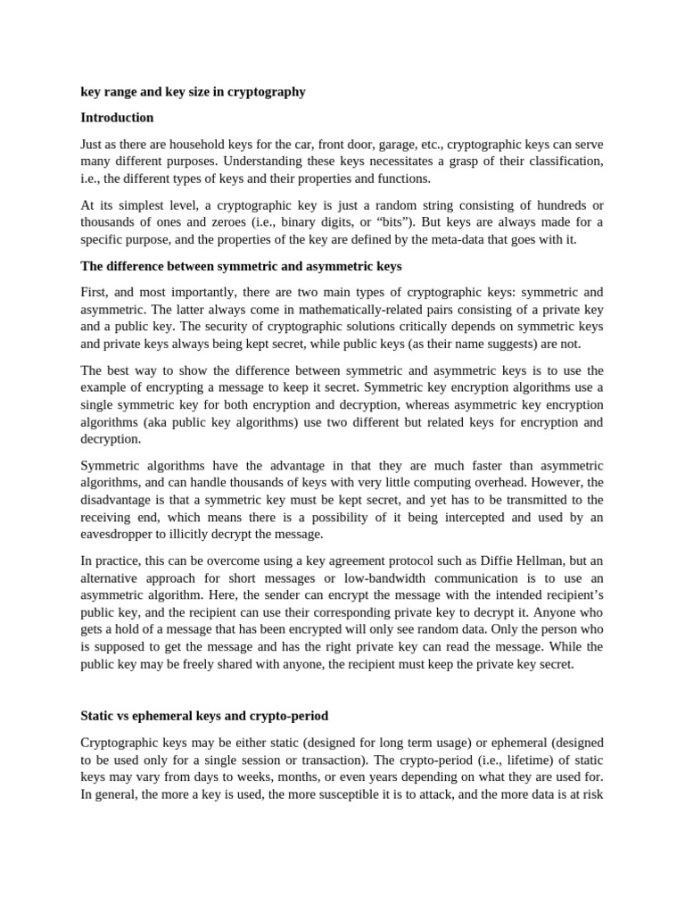 6 - HONORS - HTCS501 Notes - Key Range and Key Size in Cryptography | PDF |  Key (Cryptography) | Public Key Cryptography