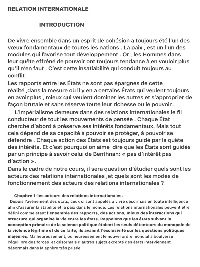 Acteurs et enjeux des relations internationales | PDF | État | Traité