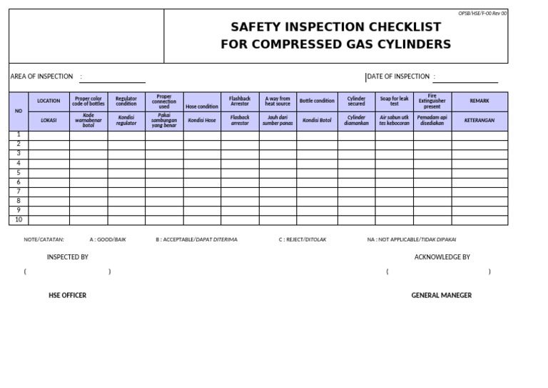 Compressed Gas Cylinder Safety Checklist | PDF | Gases | Equipment