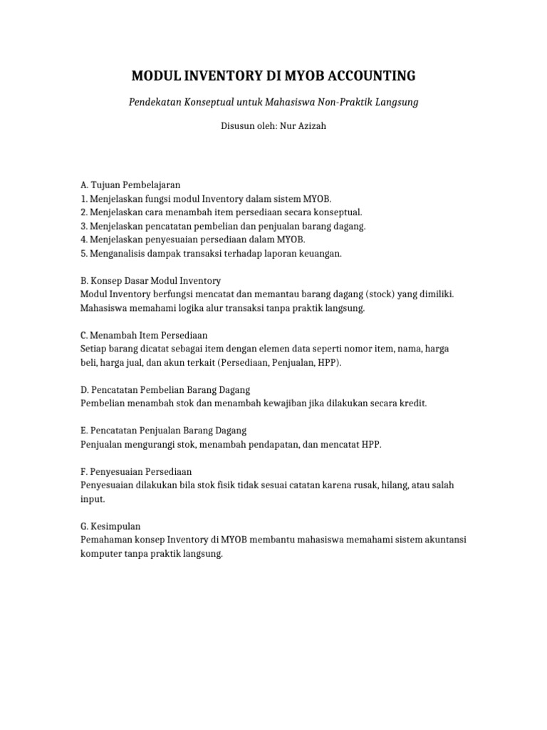 Modul Inventory MYOB Akademik | PDF