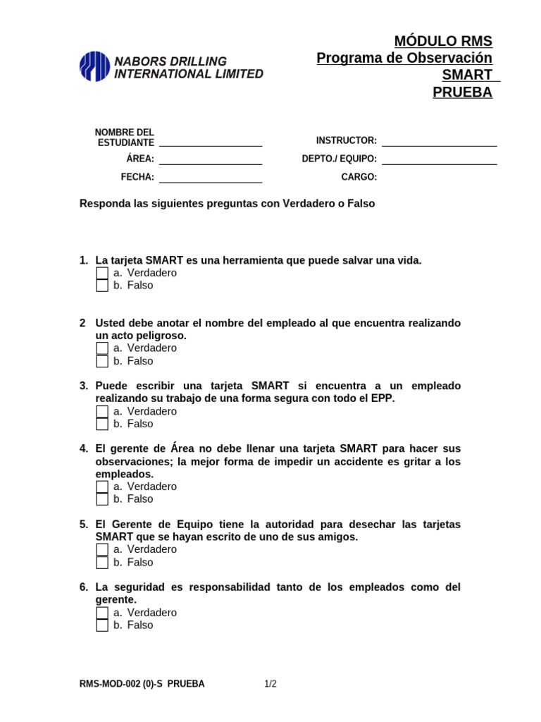 RMS Module SMART Test Template-S | PDF