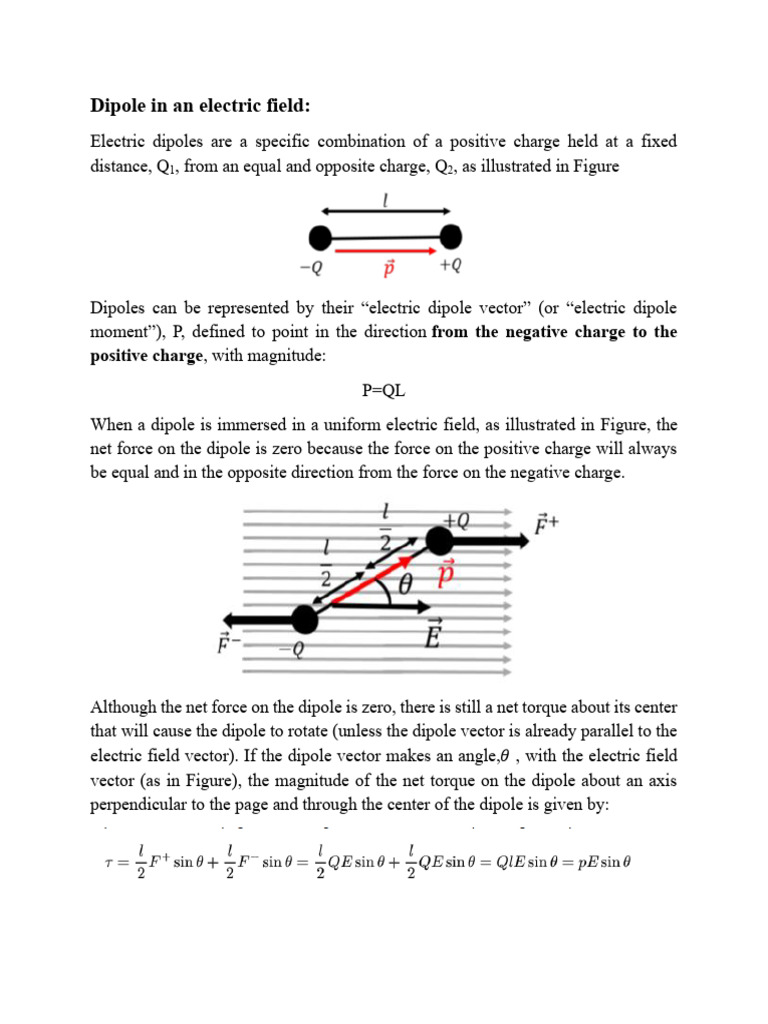 Electric Dipoles in Electric Fields | PDF | Flux | Torque