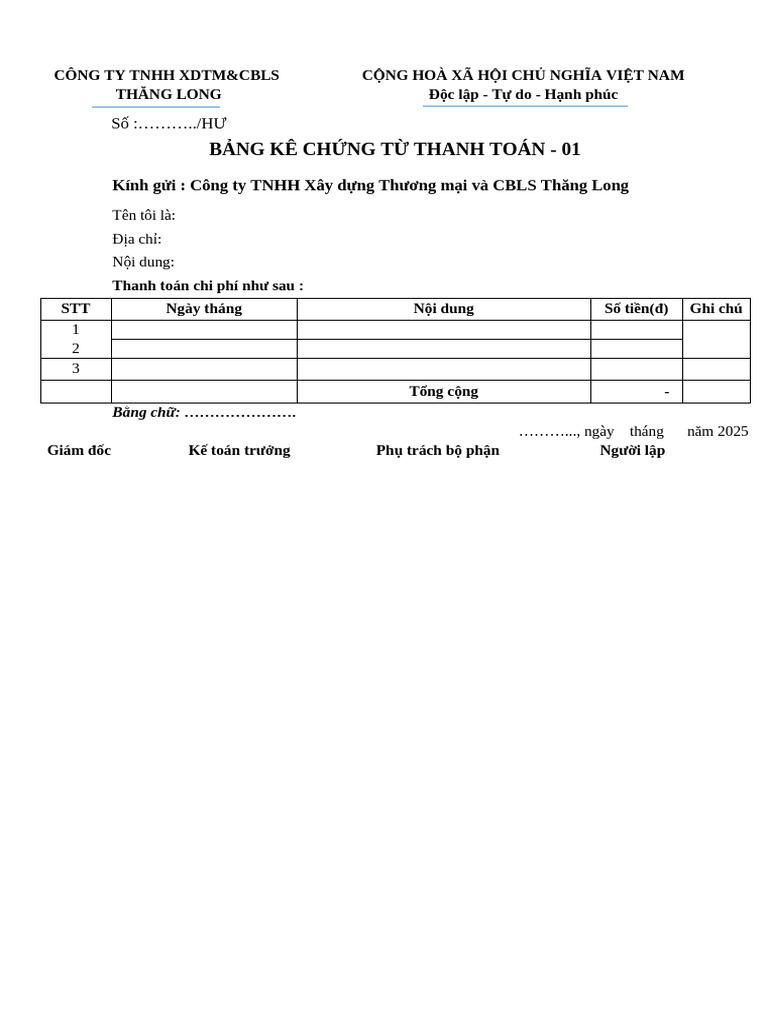 Bang Ke Chung Tu TT | PDF